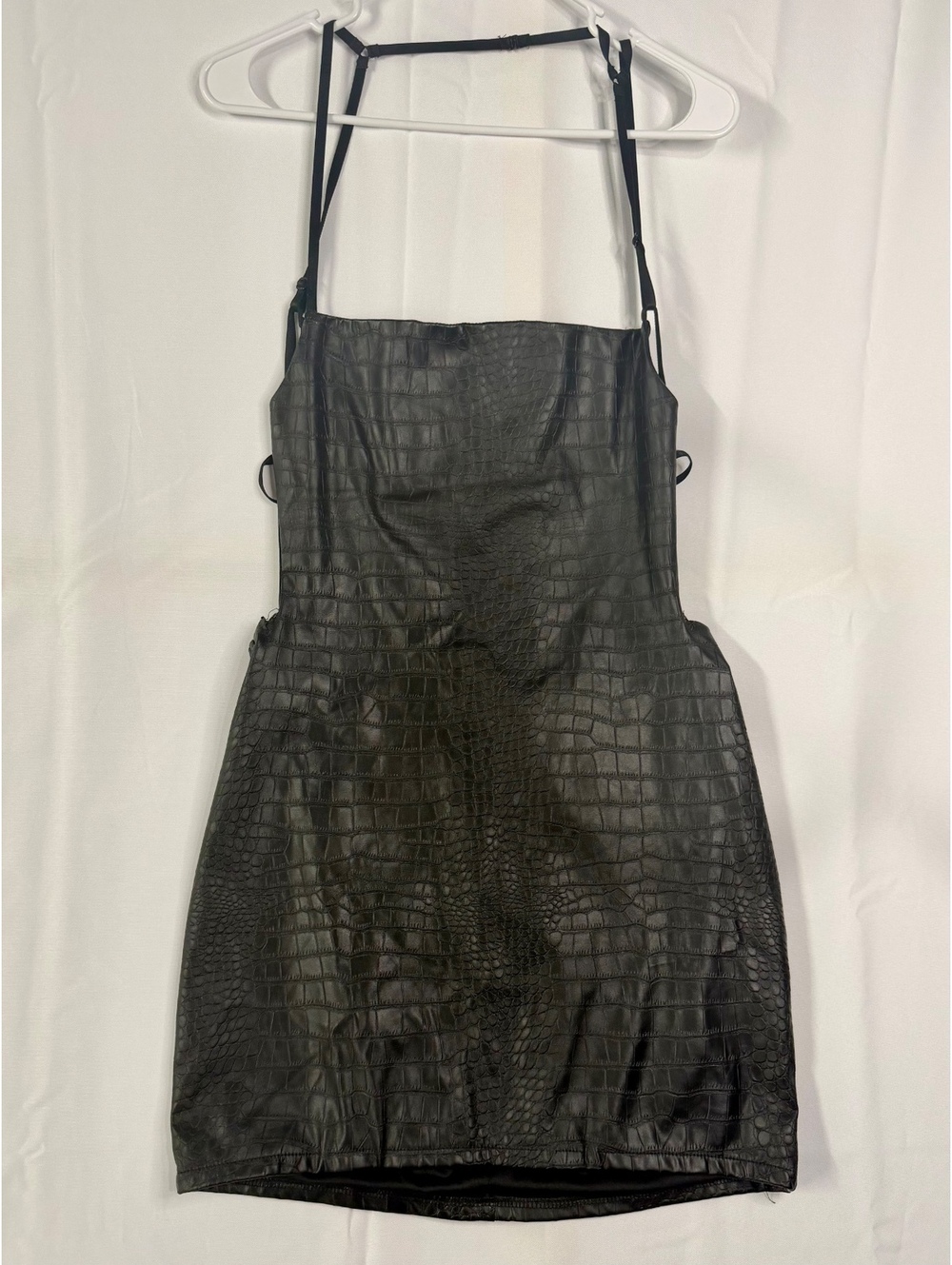 Fashion Nova Black Faux Leather Crocodile Print Mini Dress Size L